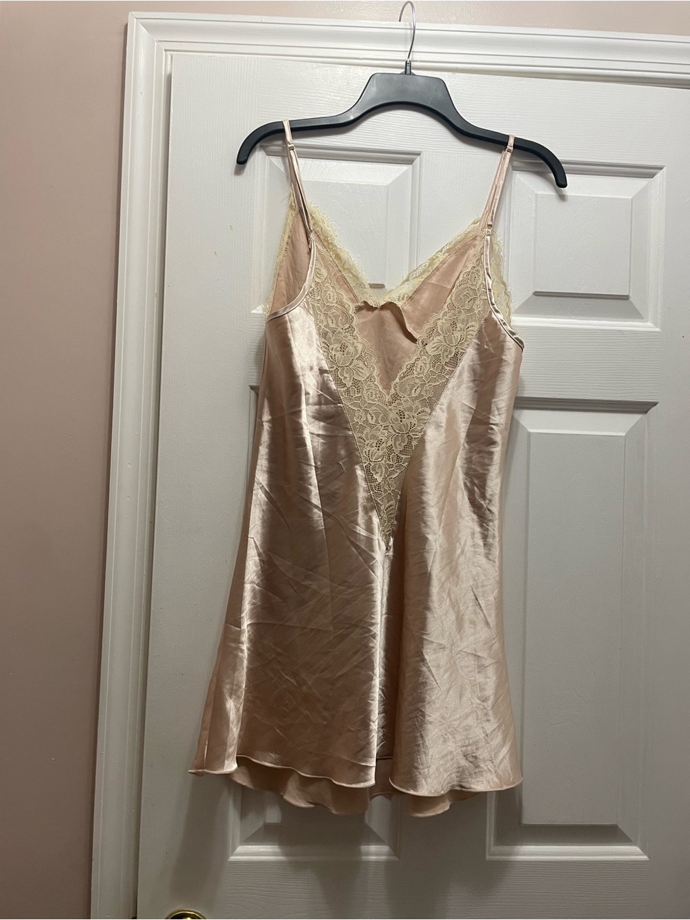 Silk-Feel Lace Trim Chemise Slip - Cream Blush - Picture 2 of 2